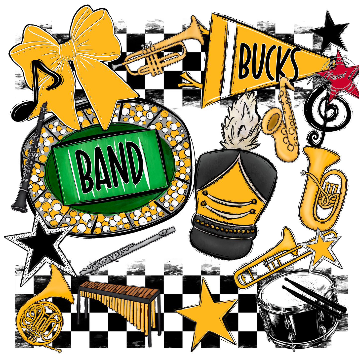 Bucks Checkers Band Spirit Design-Yellow