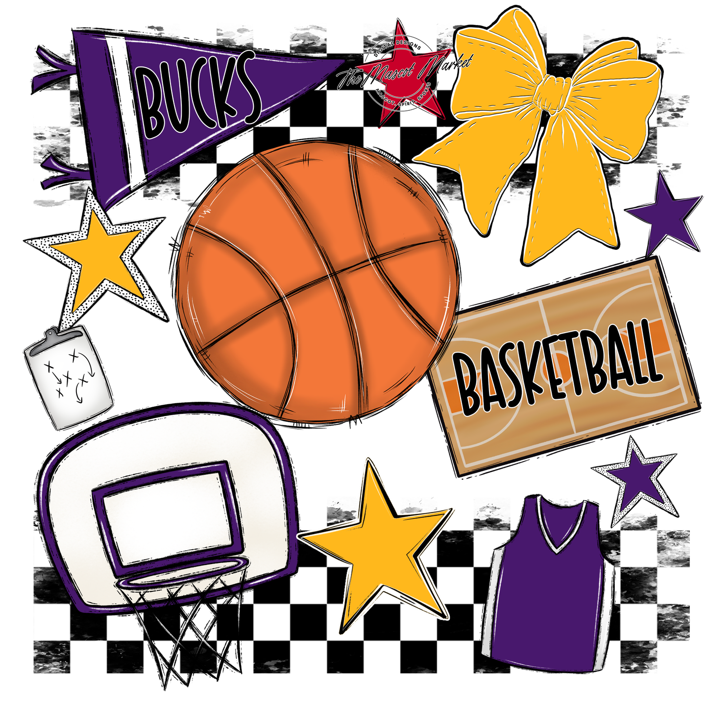 Bucks Checkers Basketball Spirit Design-Purple-Yellow