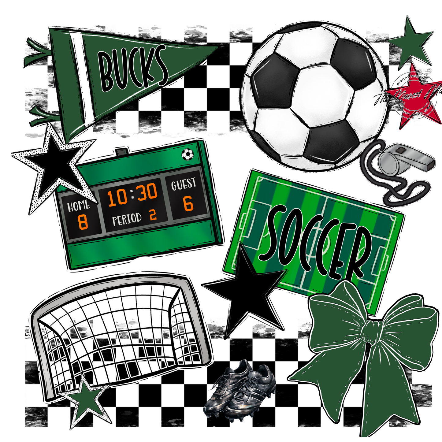 Bucks Checkers Soccer Spirit Design-Green