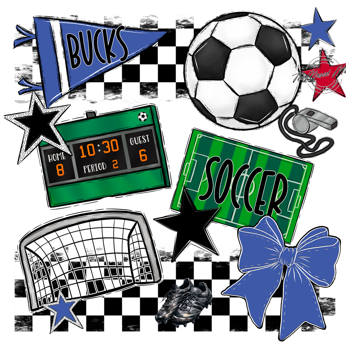 Bucks Checkers Soccer Spirit Design-Off Blue