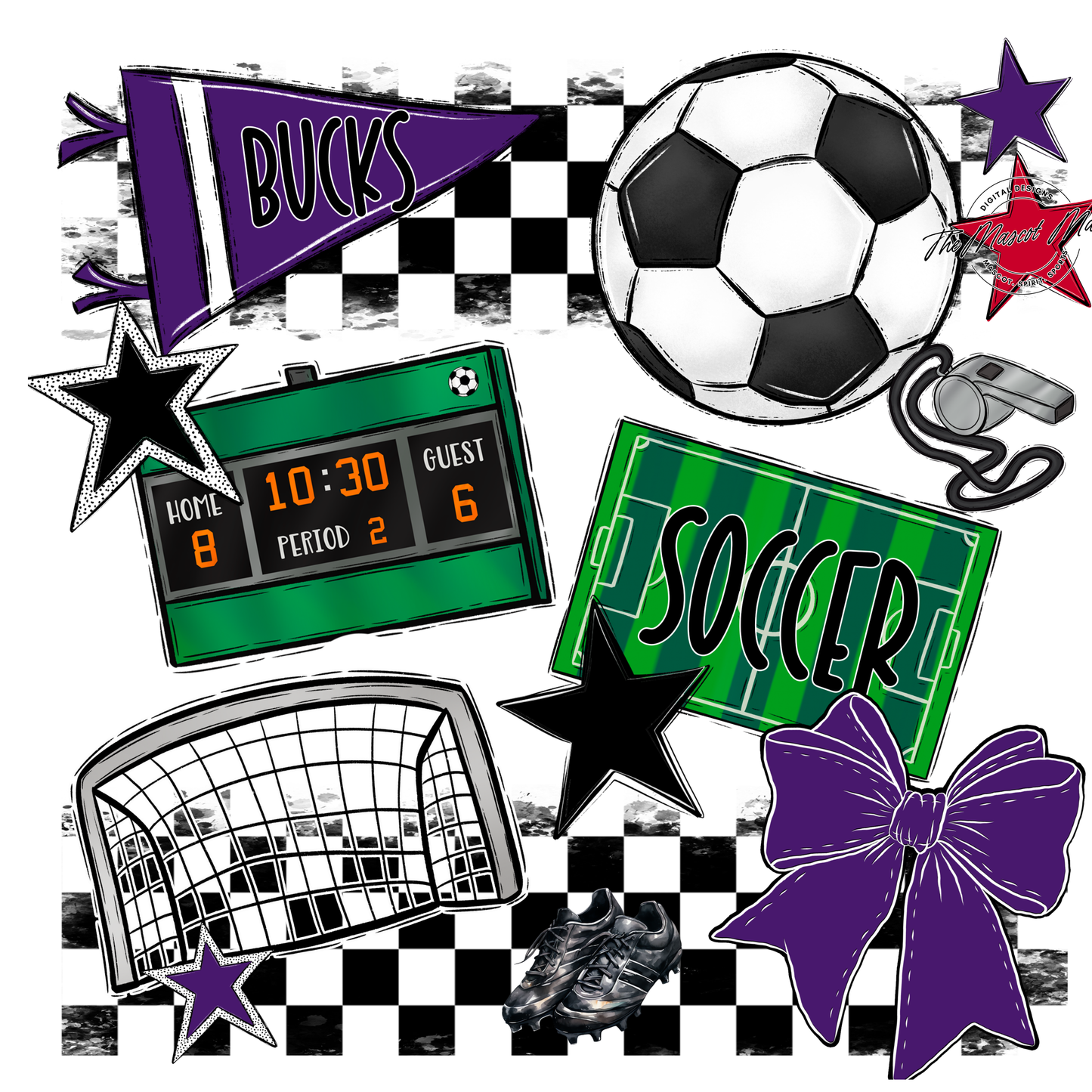 Bucks Checkers Soccer Spirit Design-Purple
