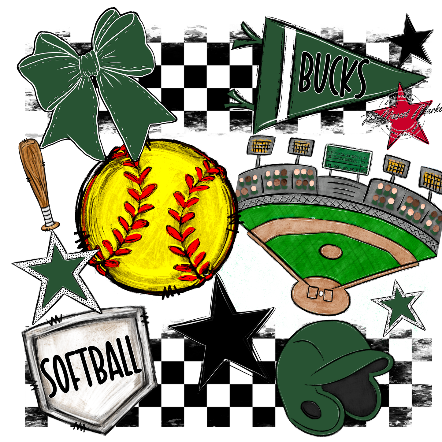 Bucks Checkers Softball Spirit Design-Green