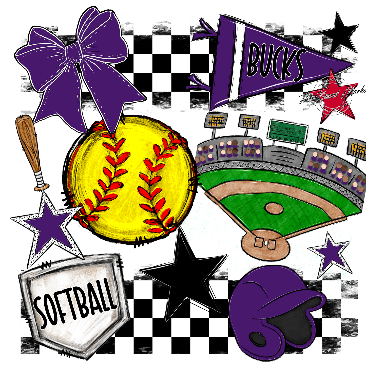 Bucks Checkers Softball Spirit Design-Purple