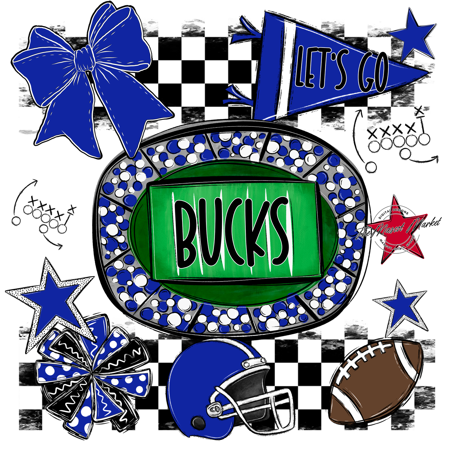 Bucks Checkers Spirit Design-Royal Blue