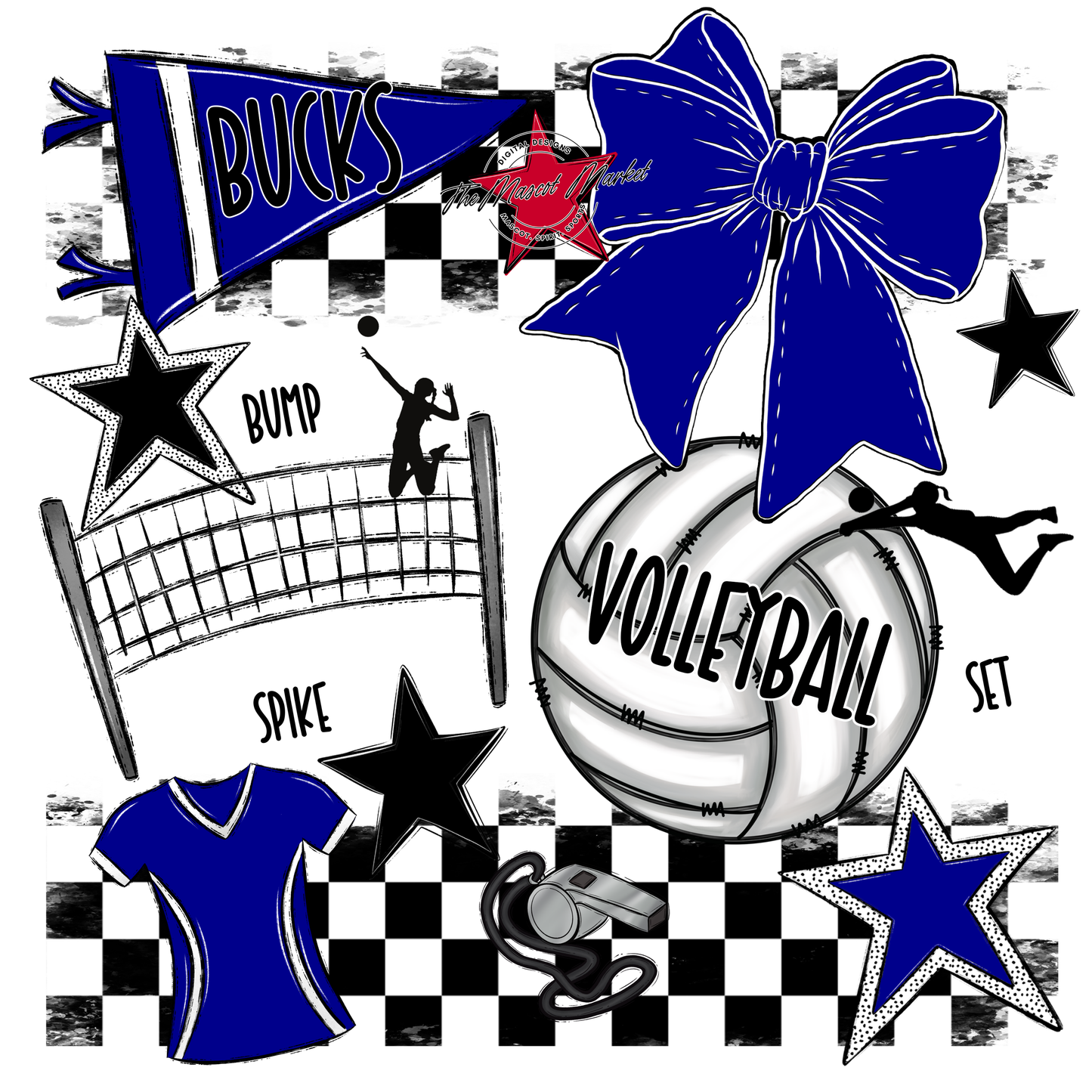 Bucks Checkers Volleyball Spirit Design-Blue