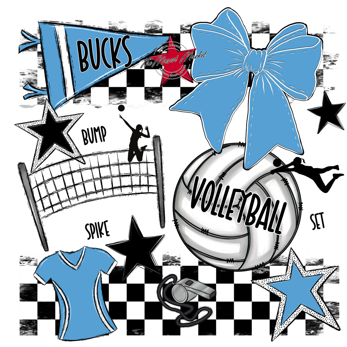 Bucks Checkers Volleyball Spirit Design-Carolina Blue