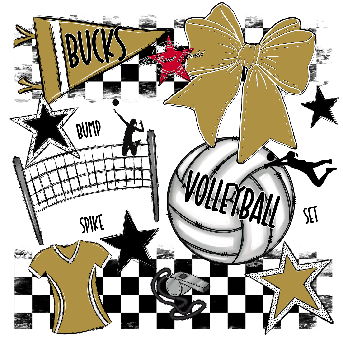 Bucks Checkers Volleyball Spirit Design-Gold