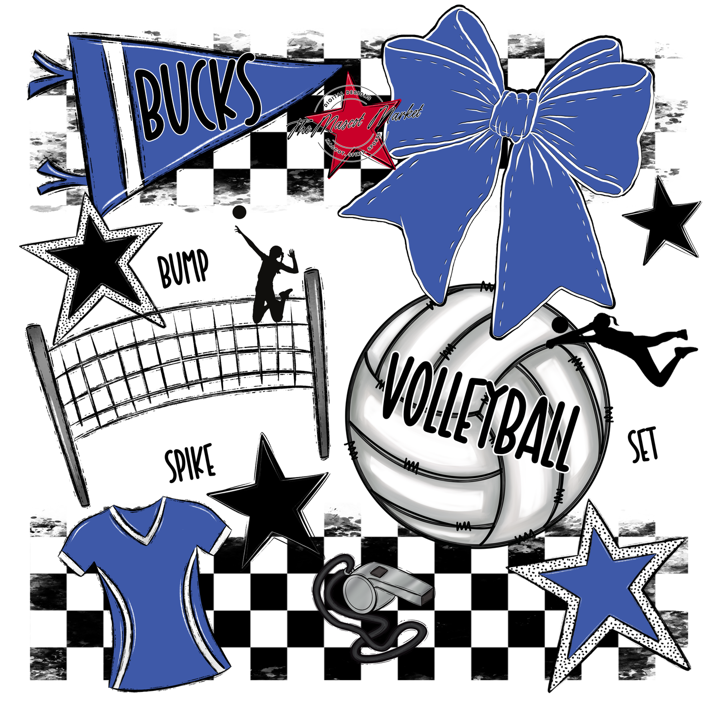 Bucks Checkers Volleyball Spirit Design-Off Blue