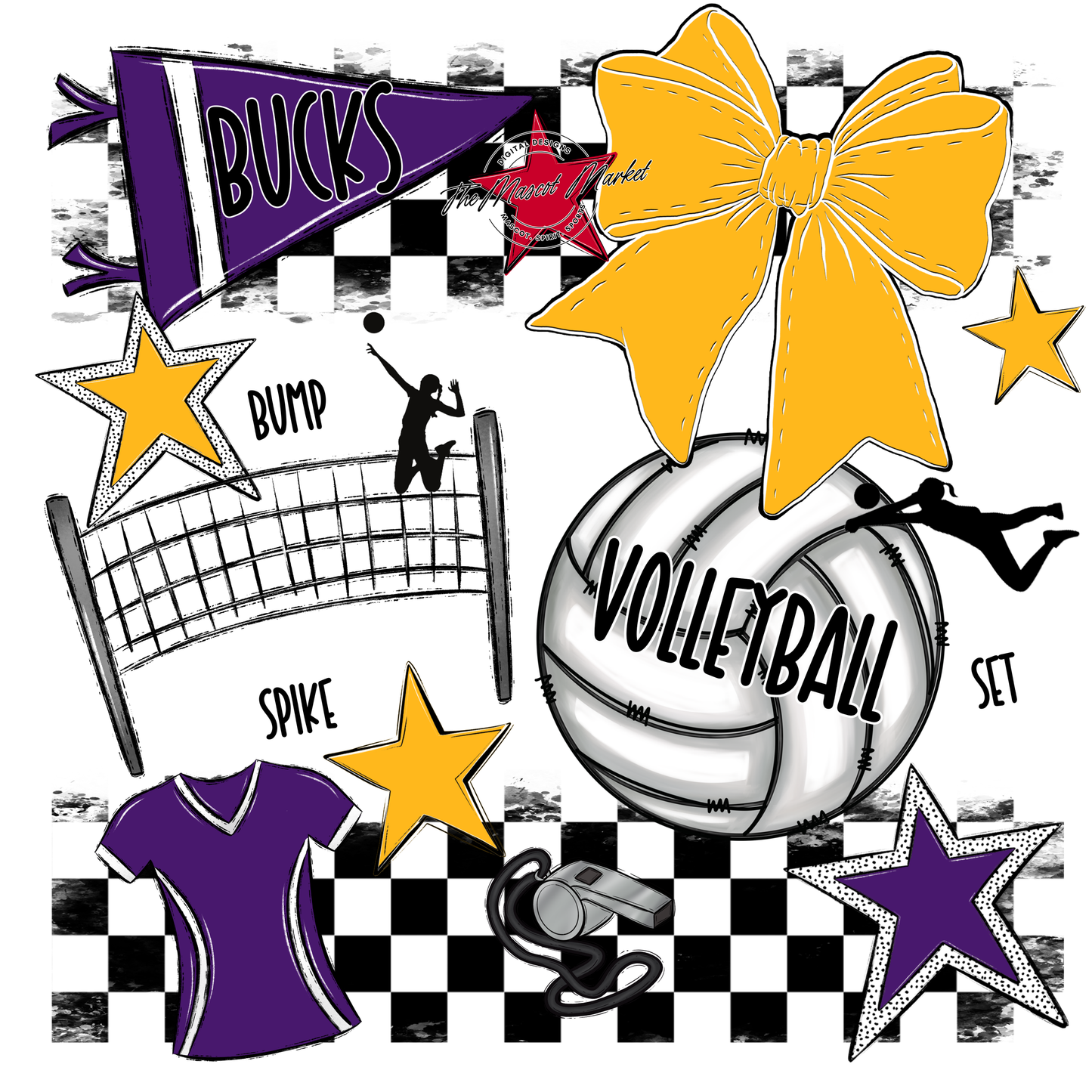 Bucks Checkers Volleyball Spirit Design-Purple-Yellow
