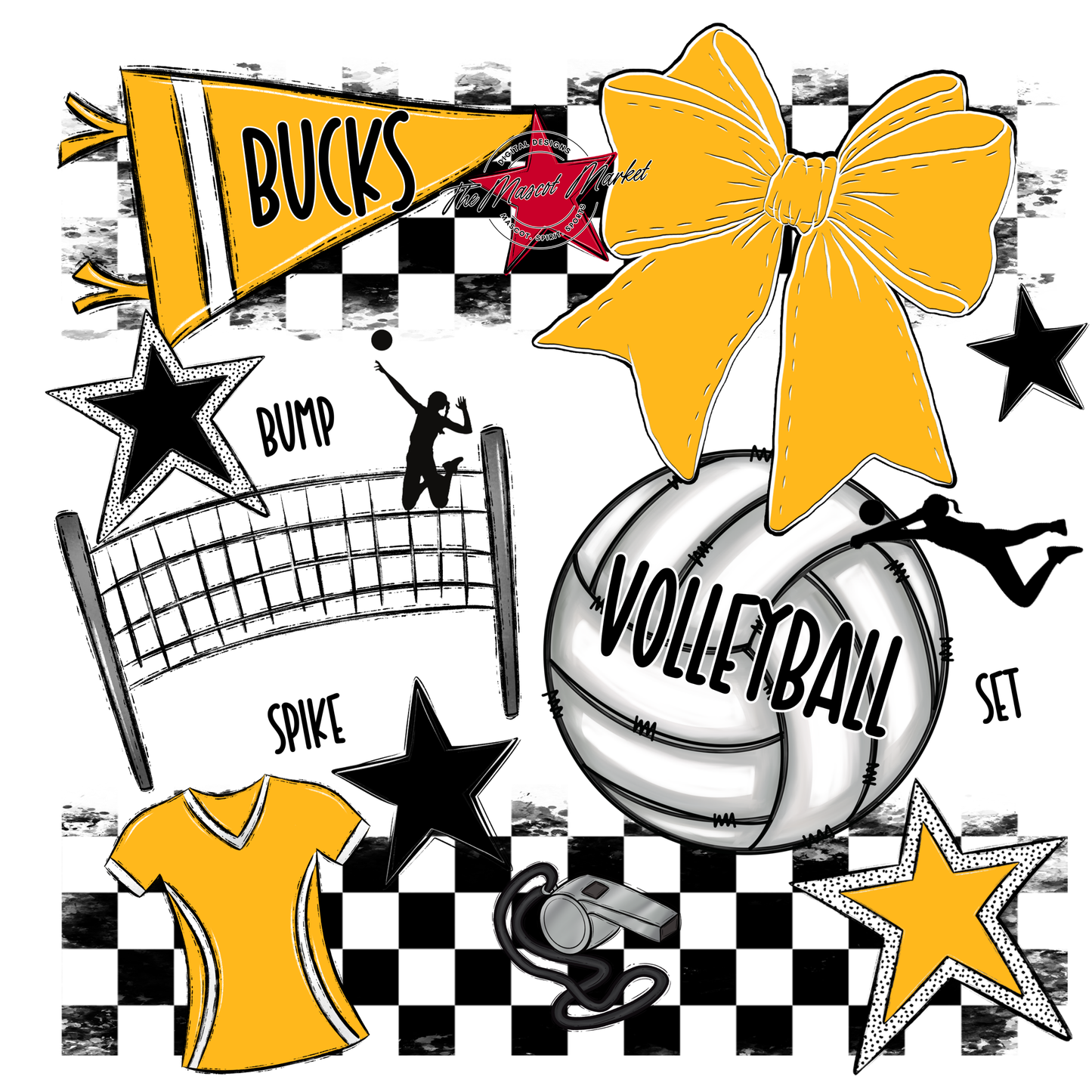 Bucks Checkers Volleyball Spirit Design-Yellow