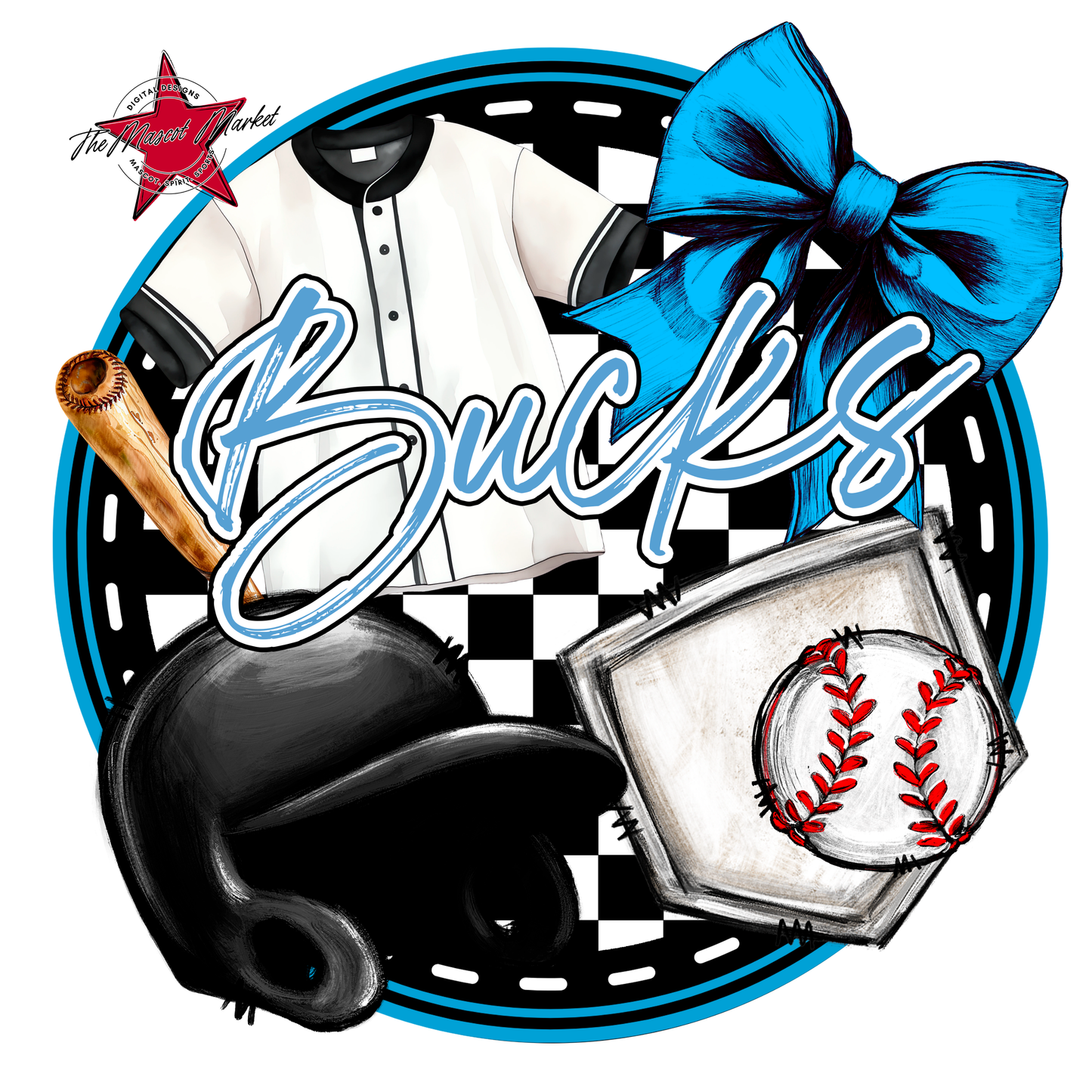 Bucks Circle Baseball Design-Carolina Blue