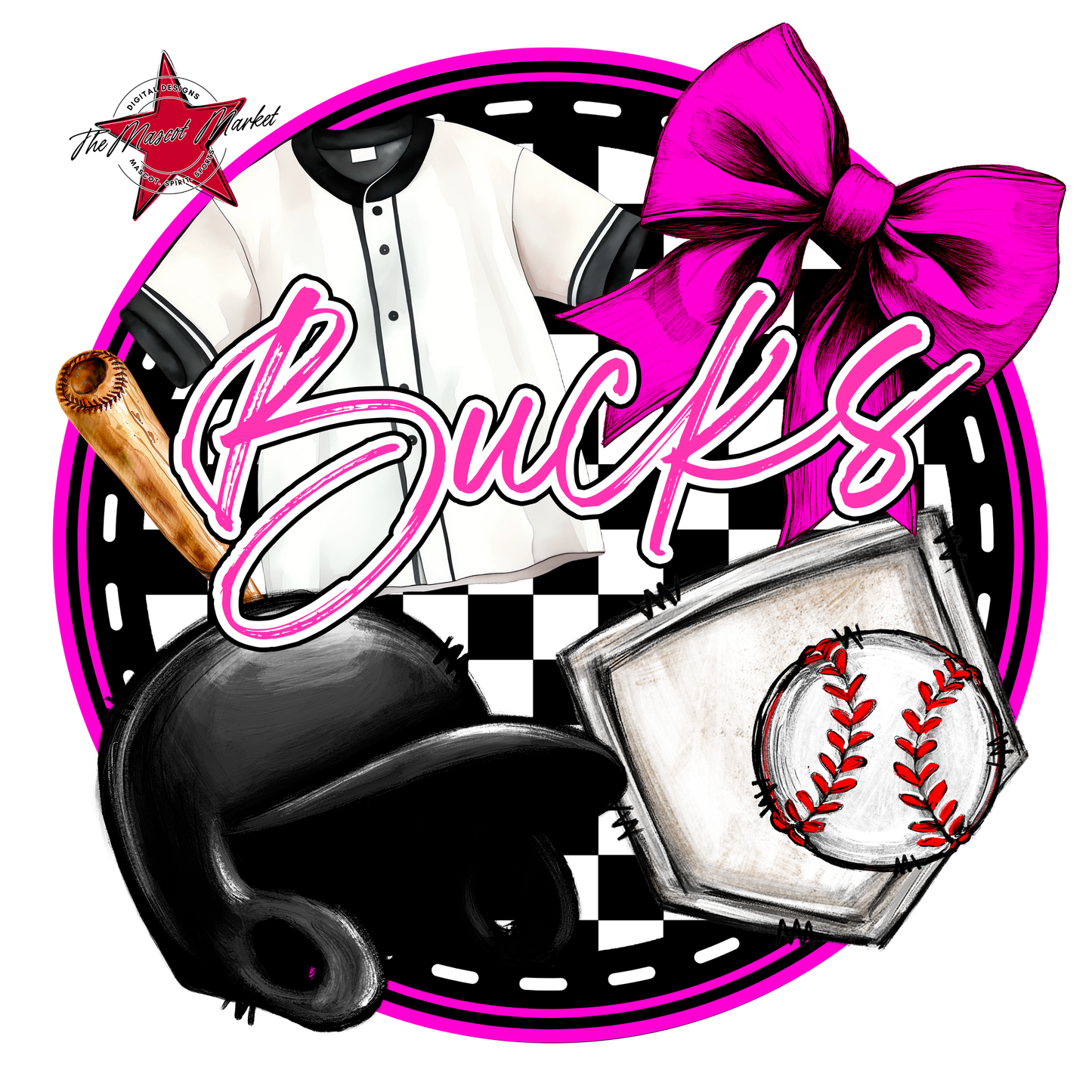 Bucks Circle Baseball Design-Pink