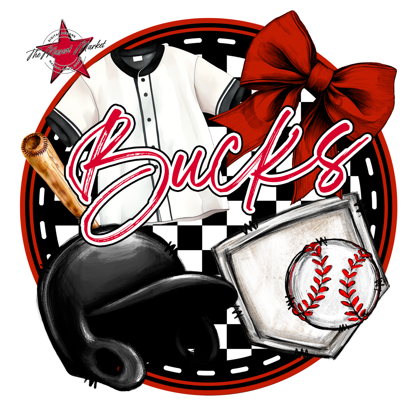 Bucks Circle Baseball Design-Red