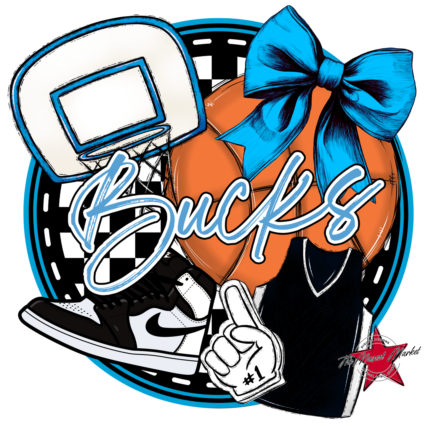 Bucks Circle Basketball Design-Carolina Blue
