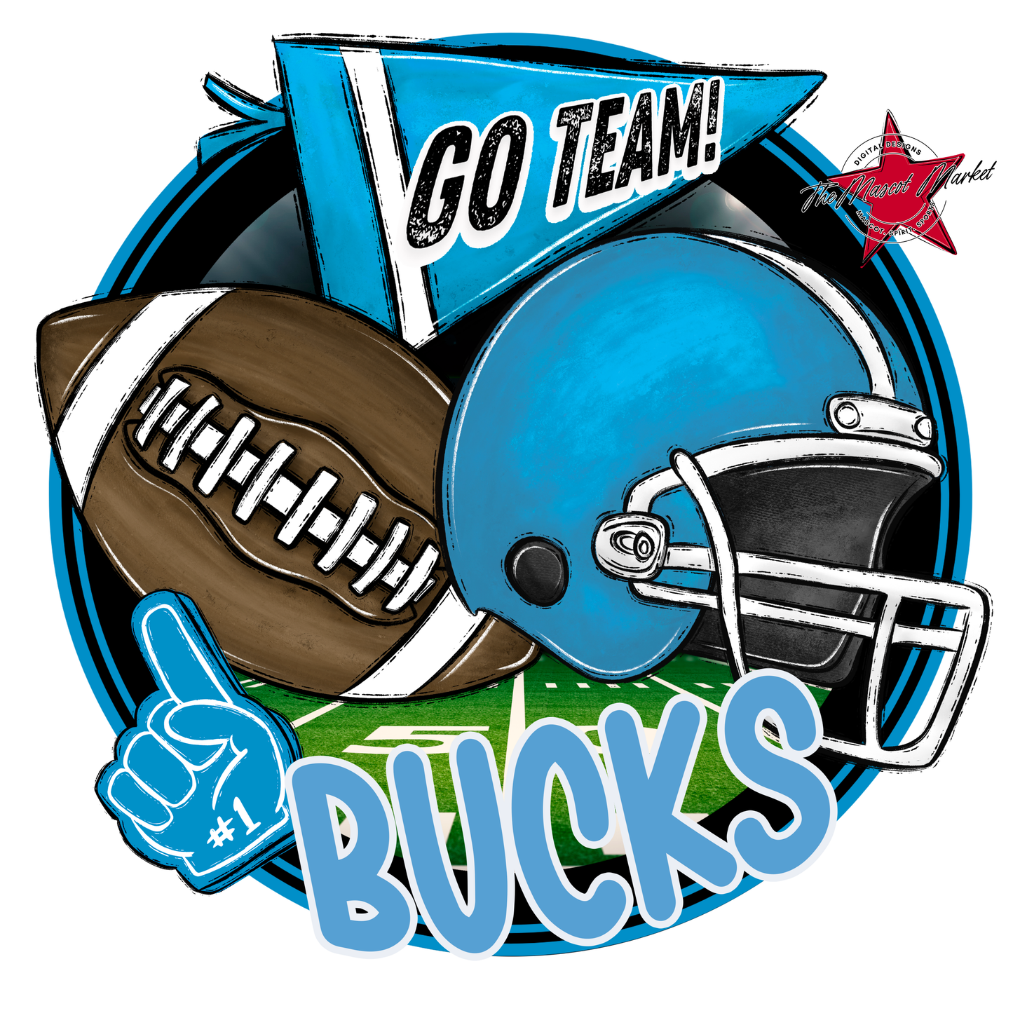 Bucks Circle Football Design-Carolina Blue