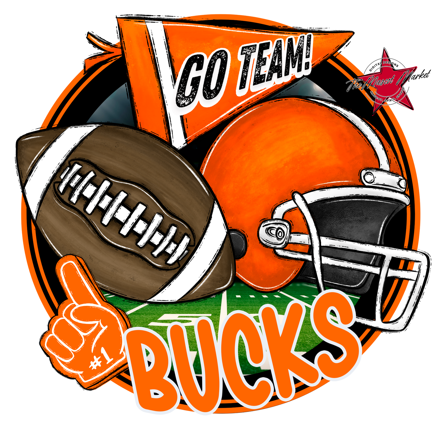 Bucks Circle Football Design-Orange