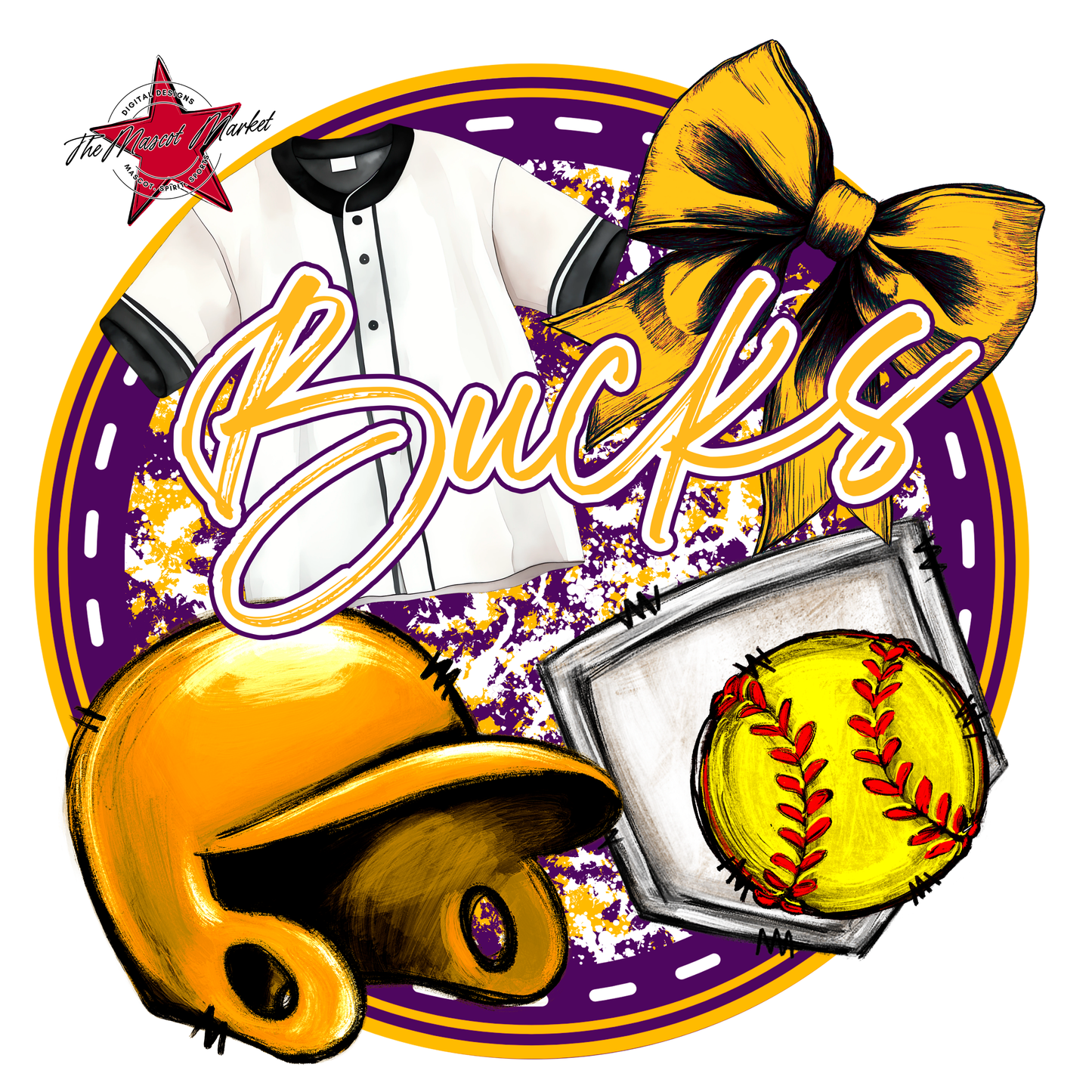 Bucks Circle Softball Design-Purple-Yellow