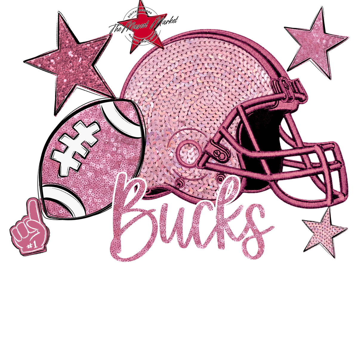 Bucks Football Embroidered Sequins Design-Pink Out