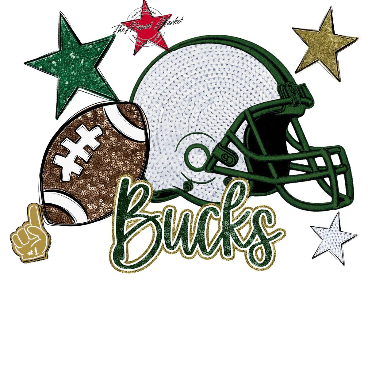 Bucks Football Embroidered Sequins Design-Green & Gold