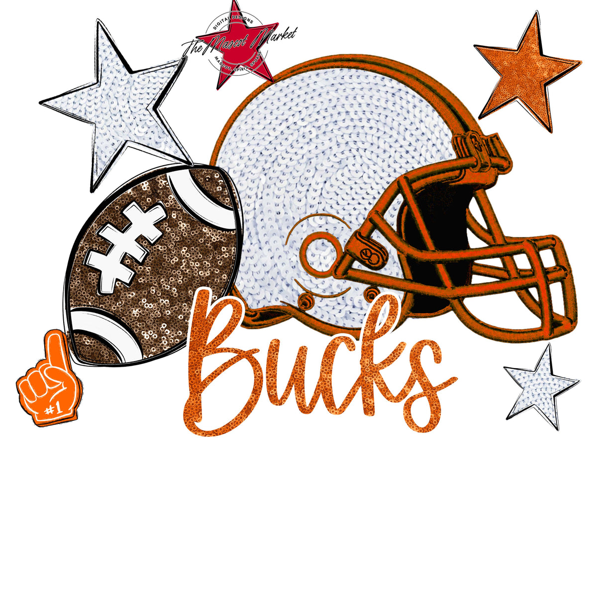 Bucks Football Embroidered Sequins Design-Orange