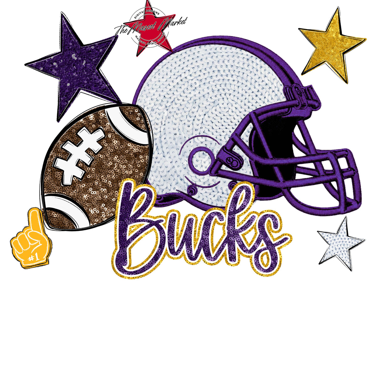 Bucks Football Embroidered Sequins Design-Purple & Yellow