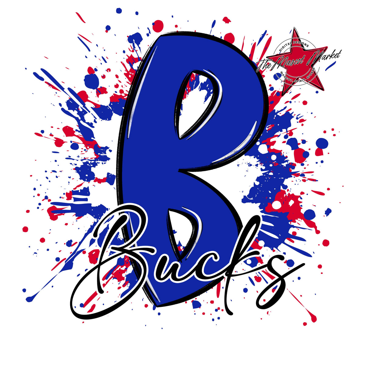 Bucks Mascot Splatter-Royal Blue & Red