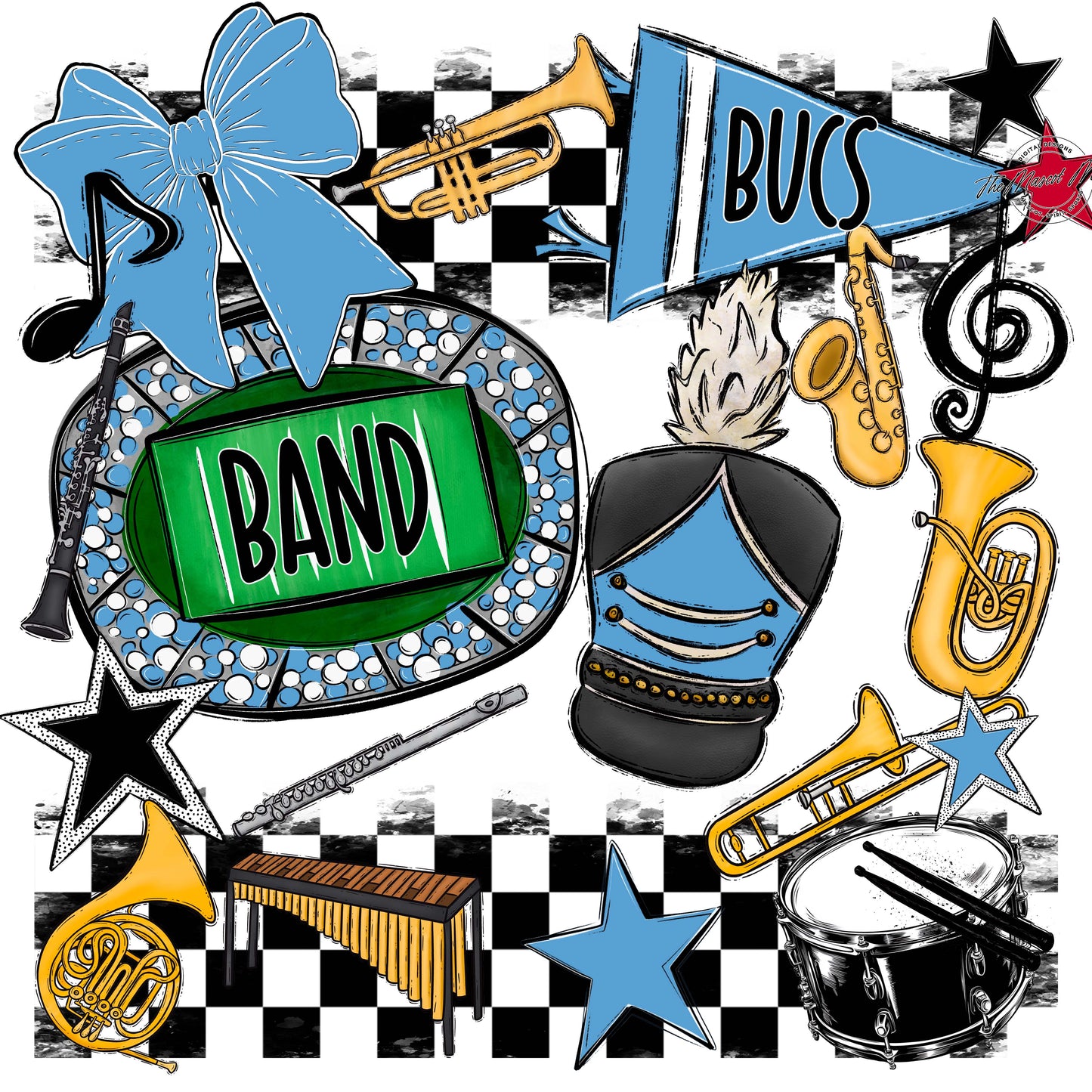Bucs Band Checkers Design-Carolina Blue