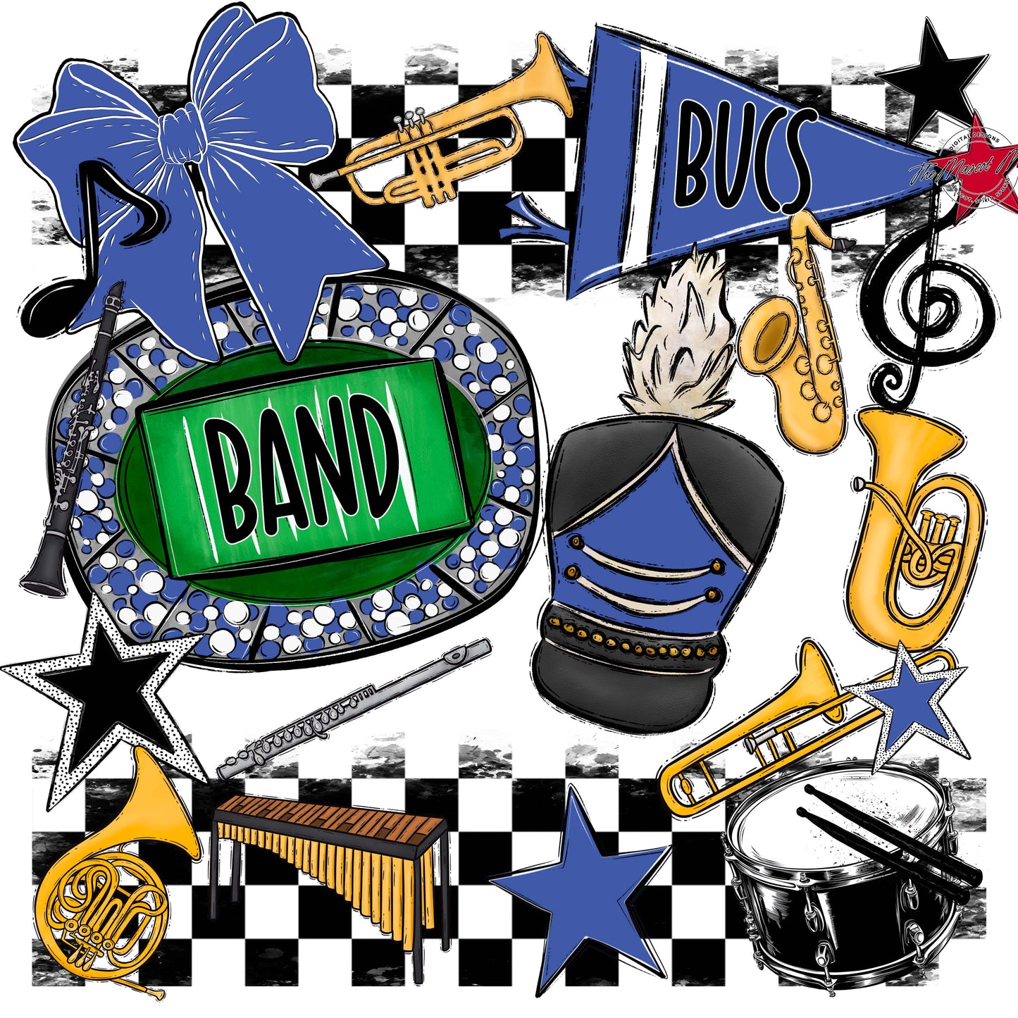 Bucs Band Checkers Design-Off Blue