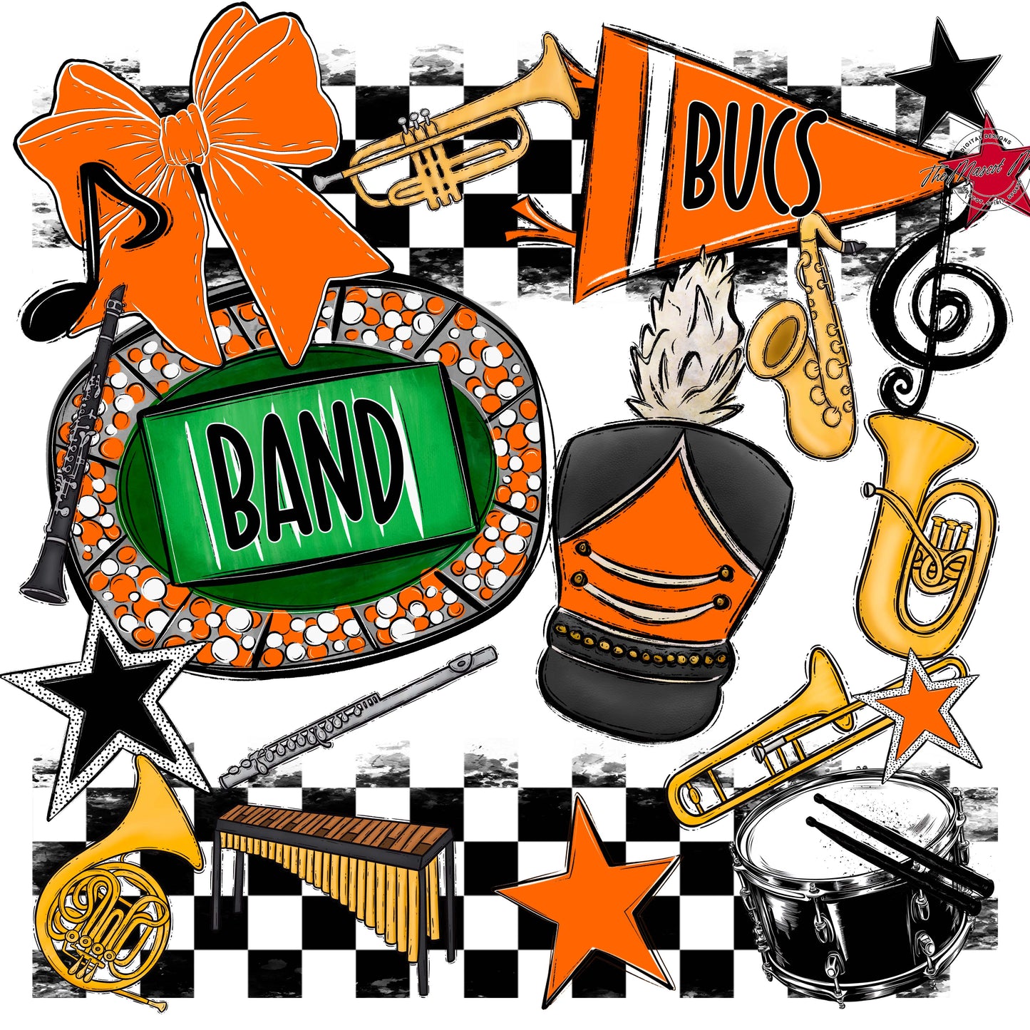 Bucs Band Checkers Design-Orange