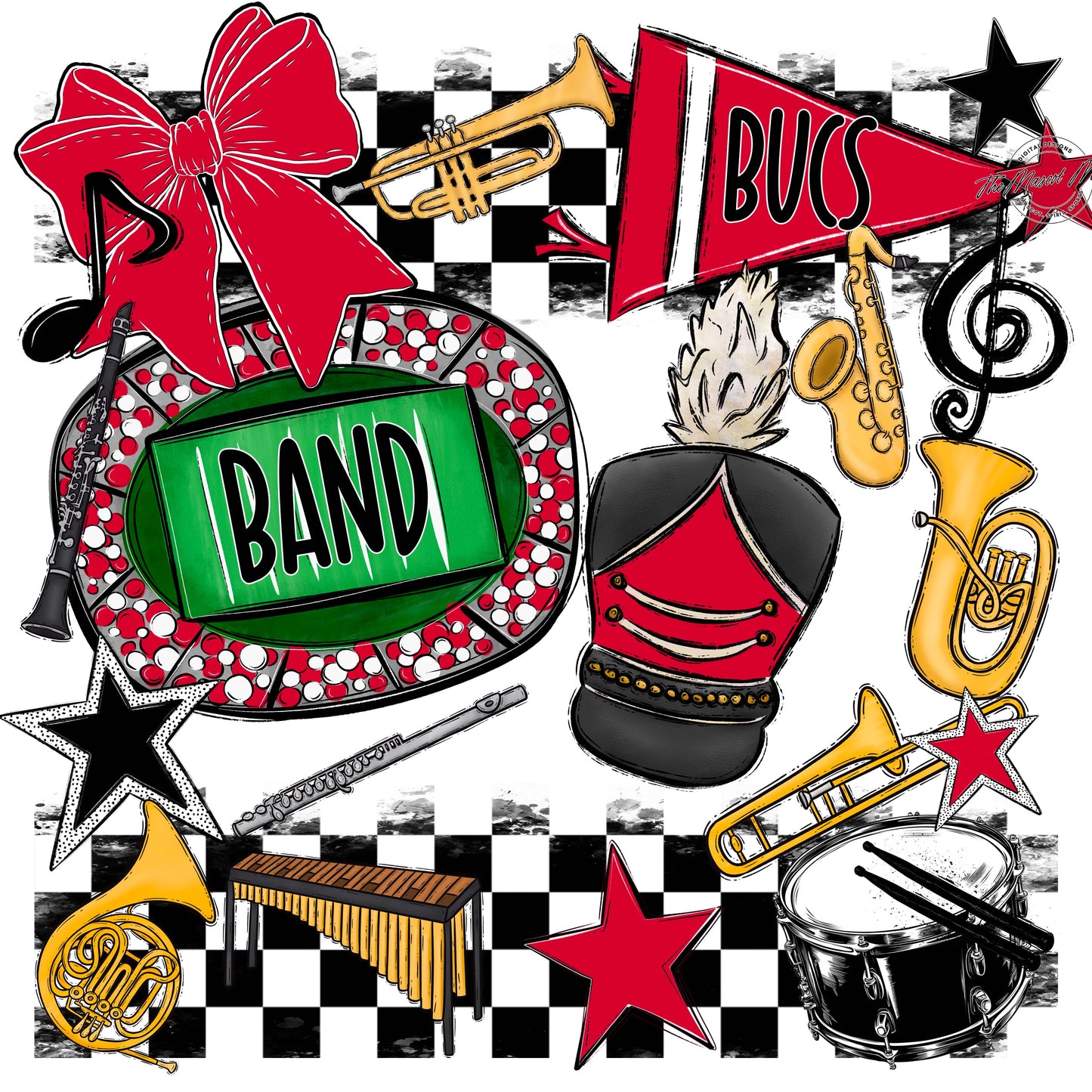 Bucs Band Checkers Design-Red