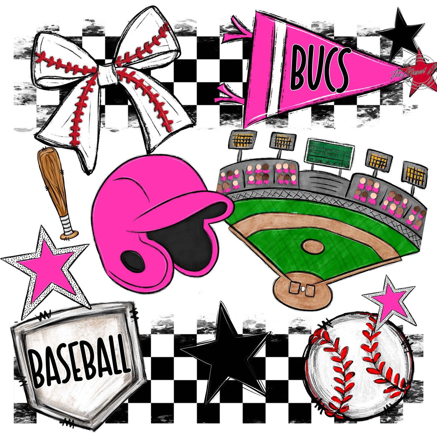 Bucs Baseball Checkers Design-Pink