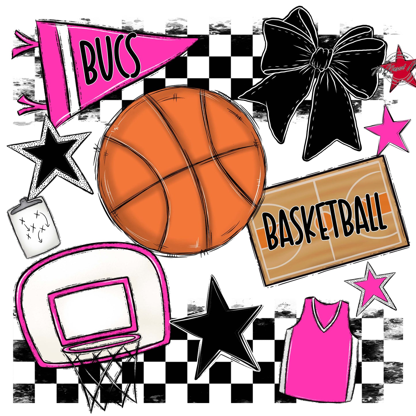 Bucs Basketball Checkers Design-Pink