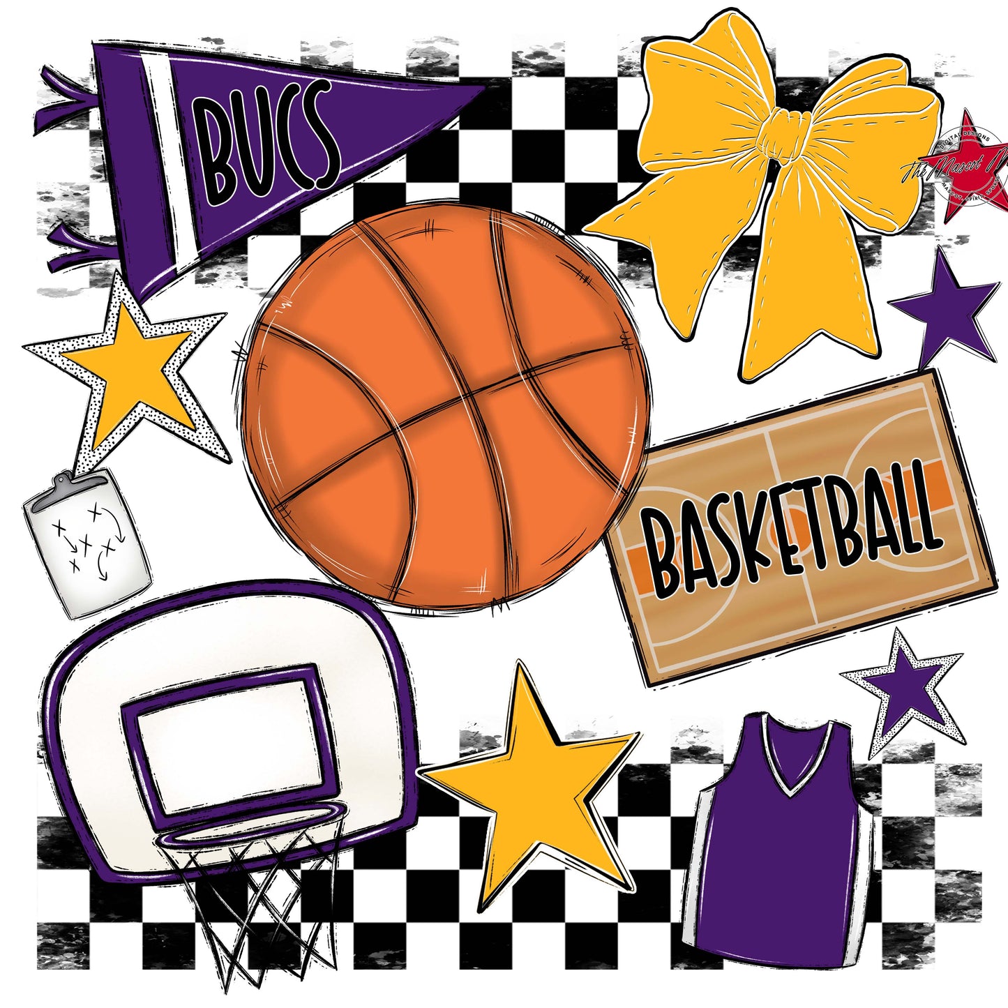 Bucs Basketball Checkers Design-Purple & Yellow