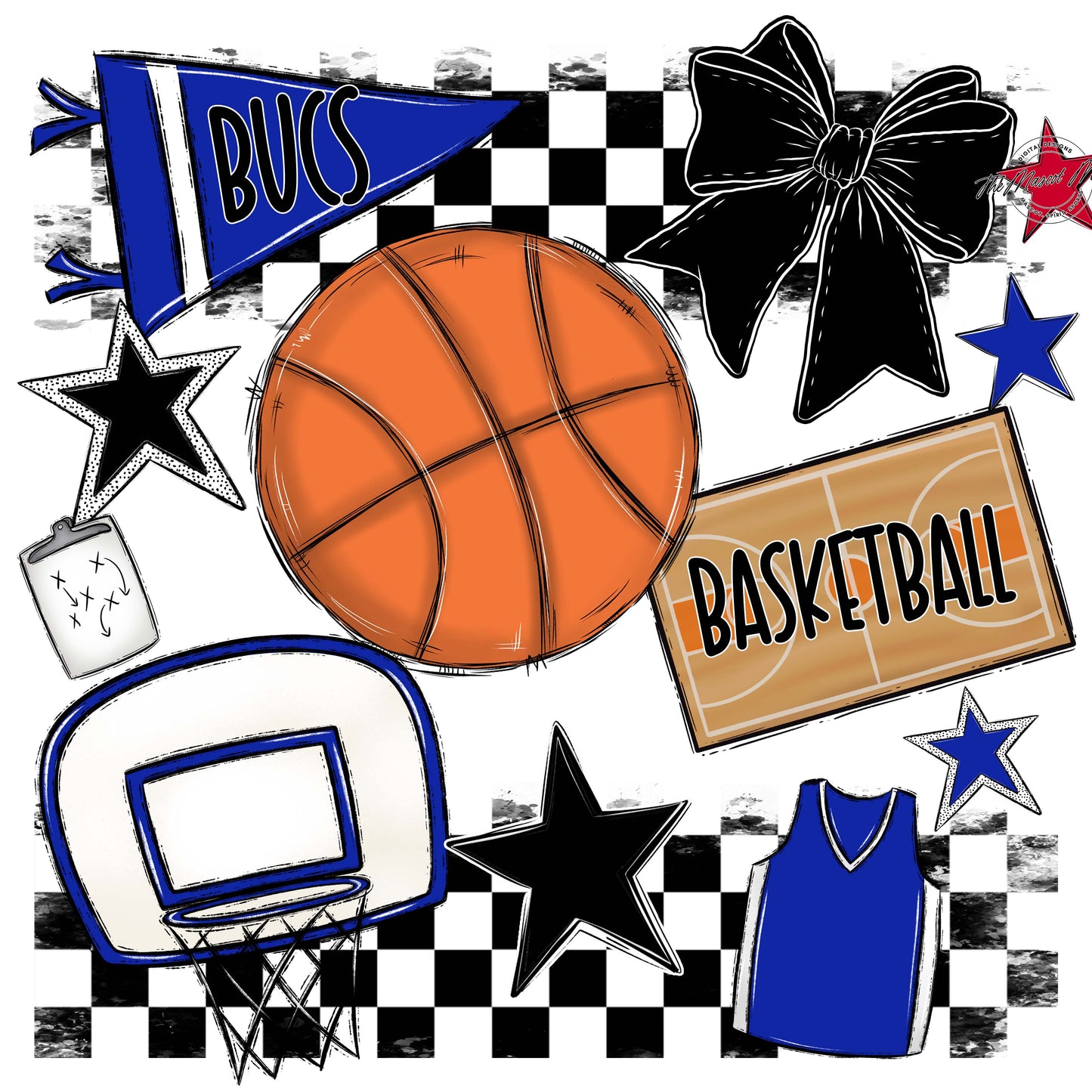 Bucs Basketball Checkers Design-Royal Blue