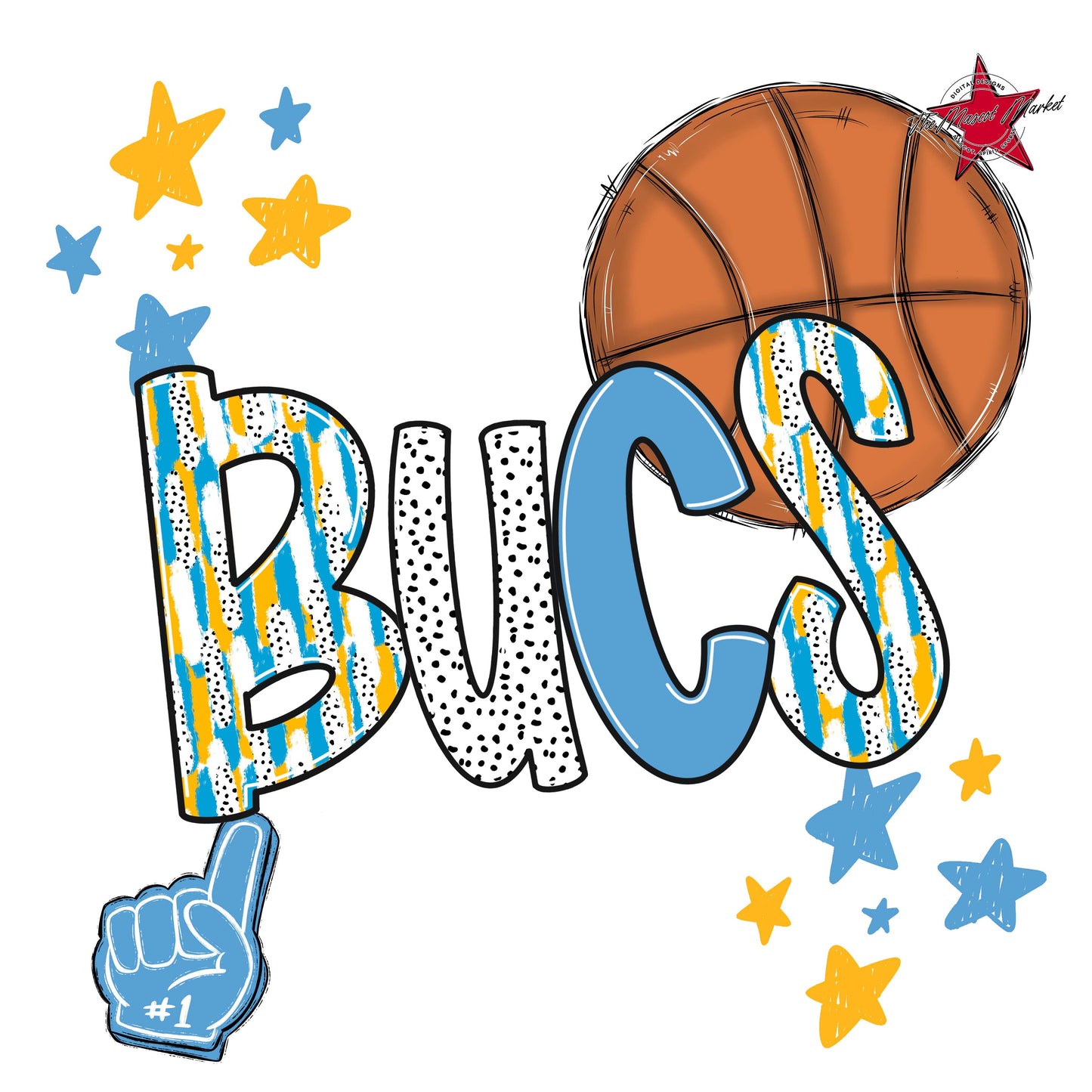 Bucs Basketball Scrape-Carolina Blue & Yellow