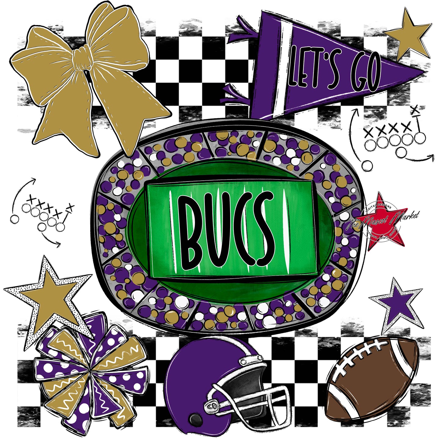 Bucs Checkers Spirit Design-Purple & Gold