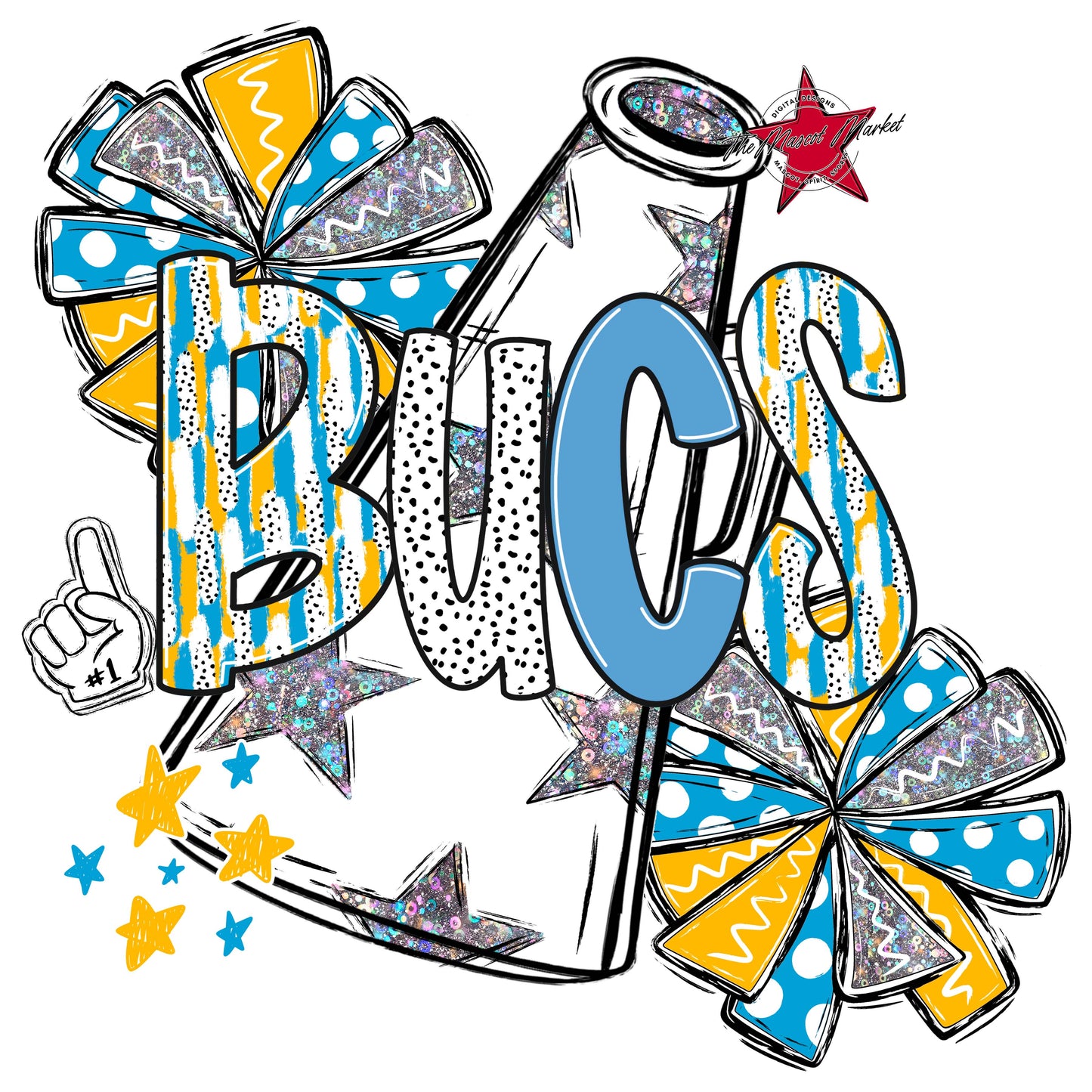 Bucs Cheer Megaphone Scrape-Carolina Blue & Yellow