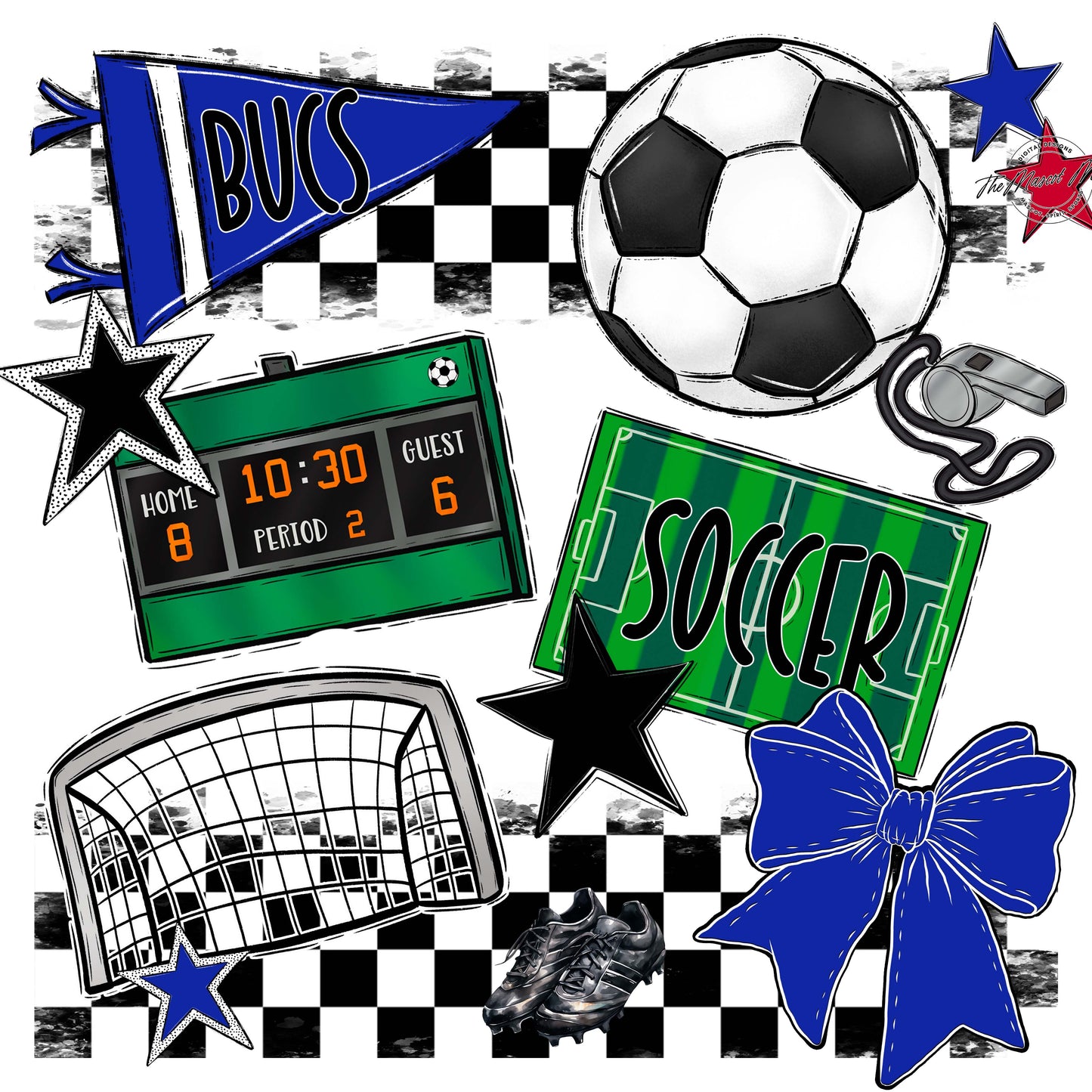 Bucs Soccer Checkers Design-Royal Blue