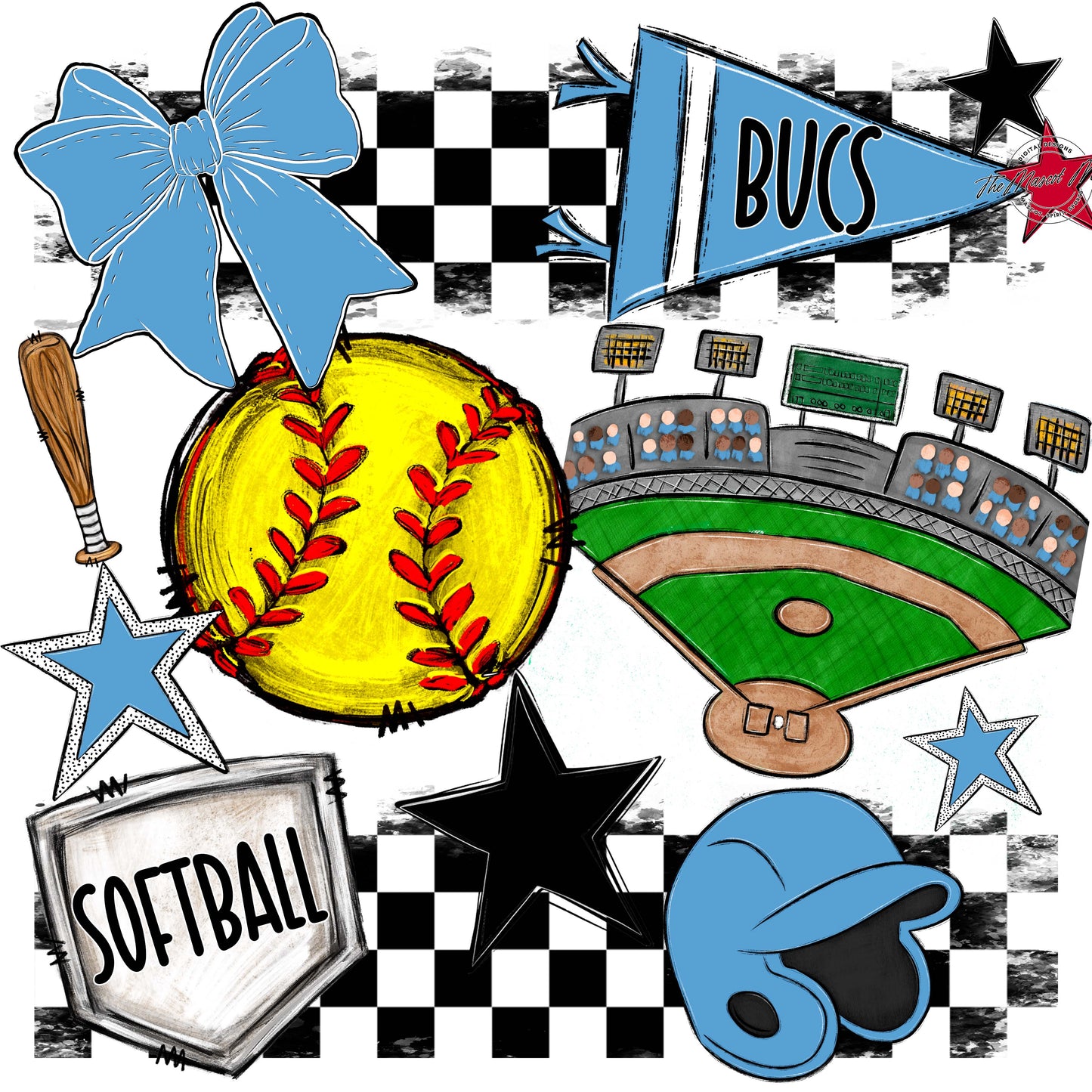 Bucs Softball Checkers Design-Carolina Blue