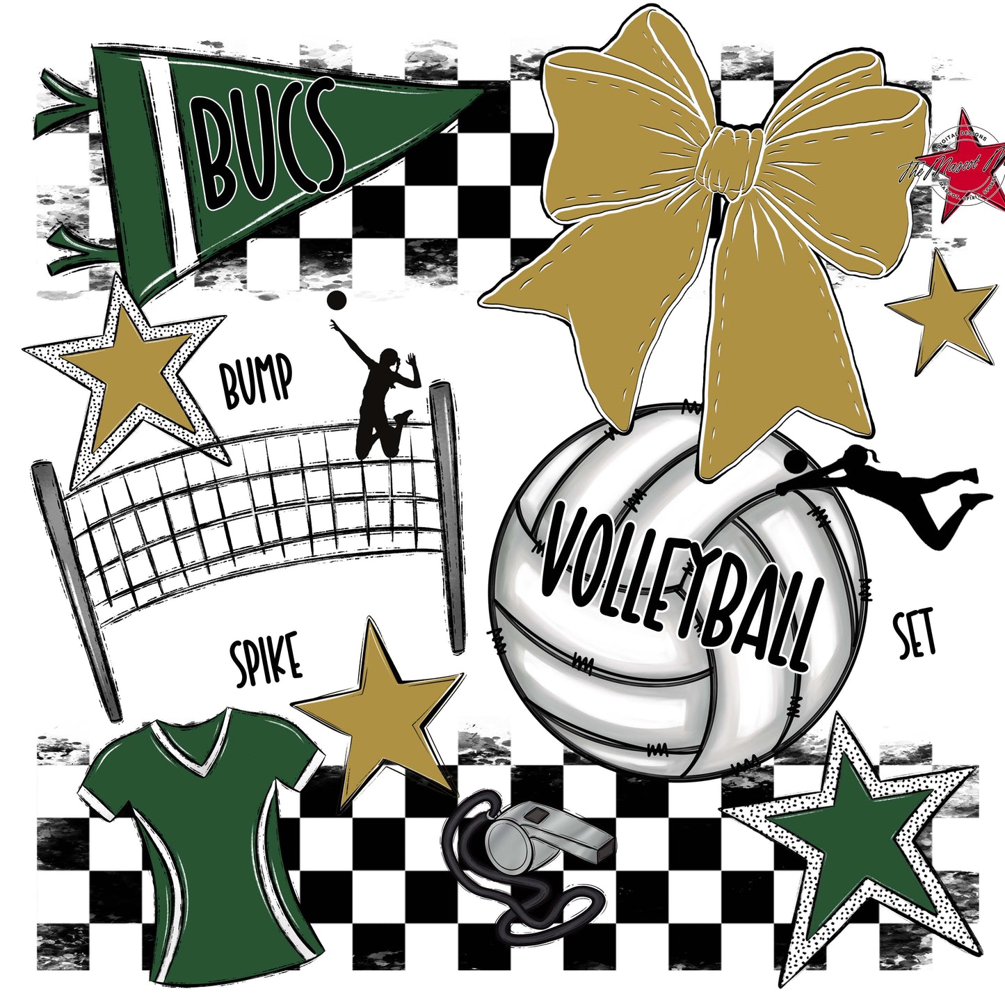 Bucs Volleyball Checkers Design-Green & Gold