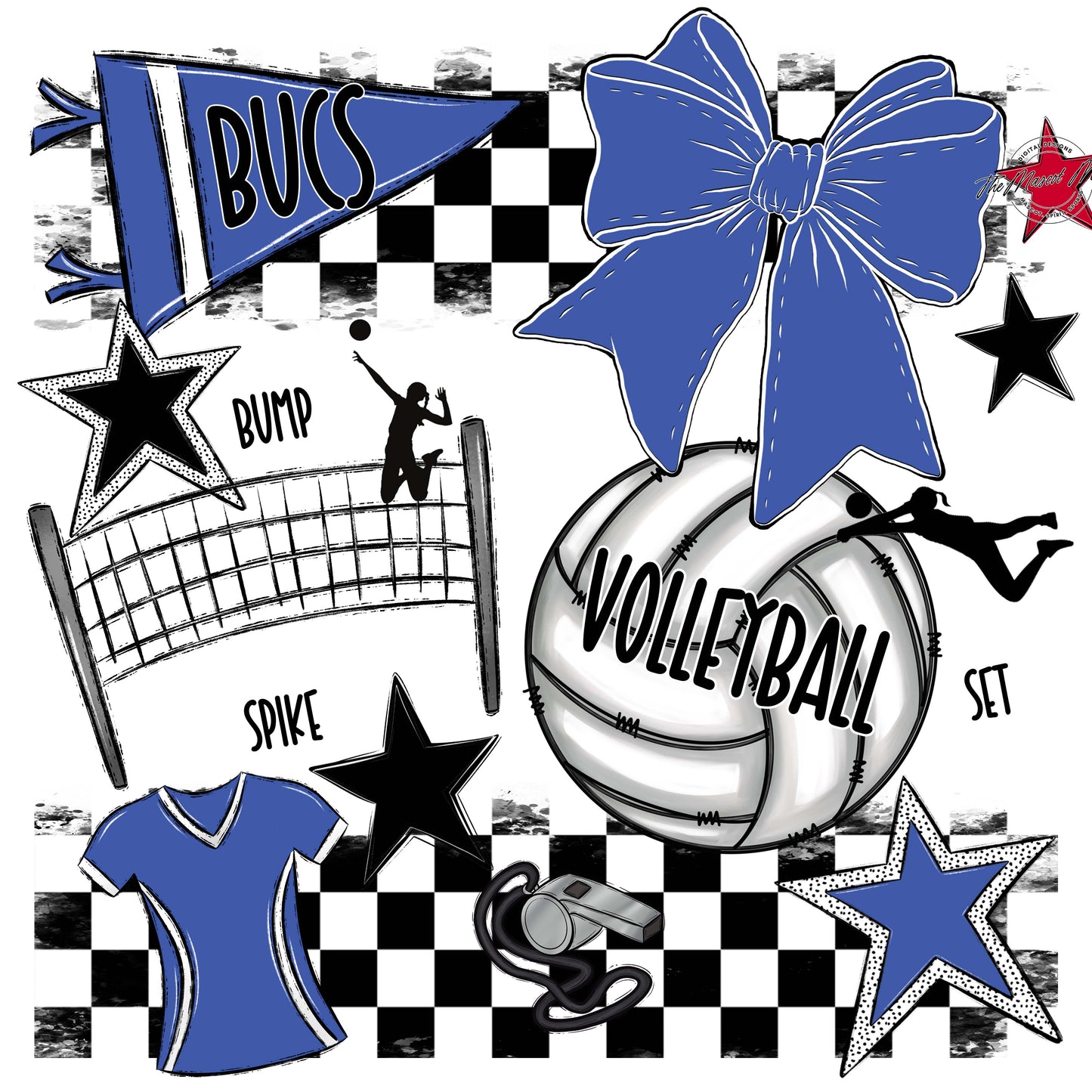 Bucs Volleyball Checkers Design-Off Blue