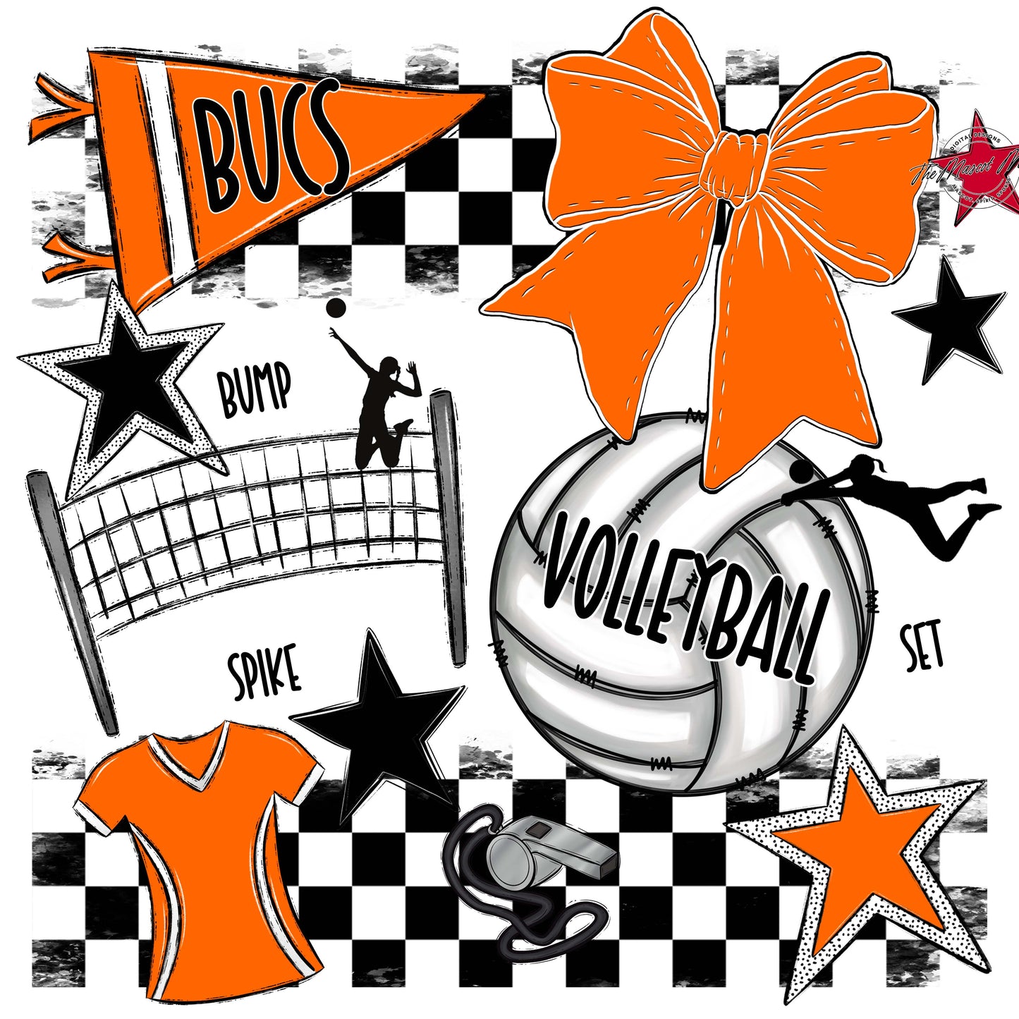 Bucs Volleyball Checkers Design-Orange
