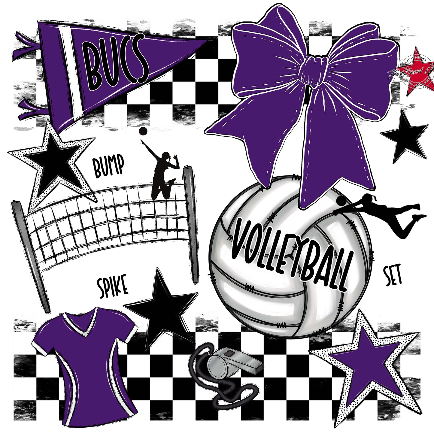 Bucs Volleyball Checkers Design-Purple