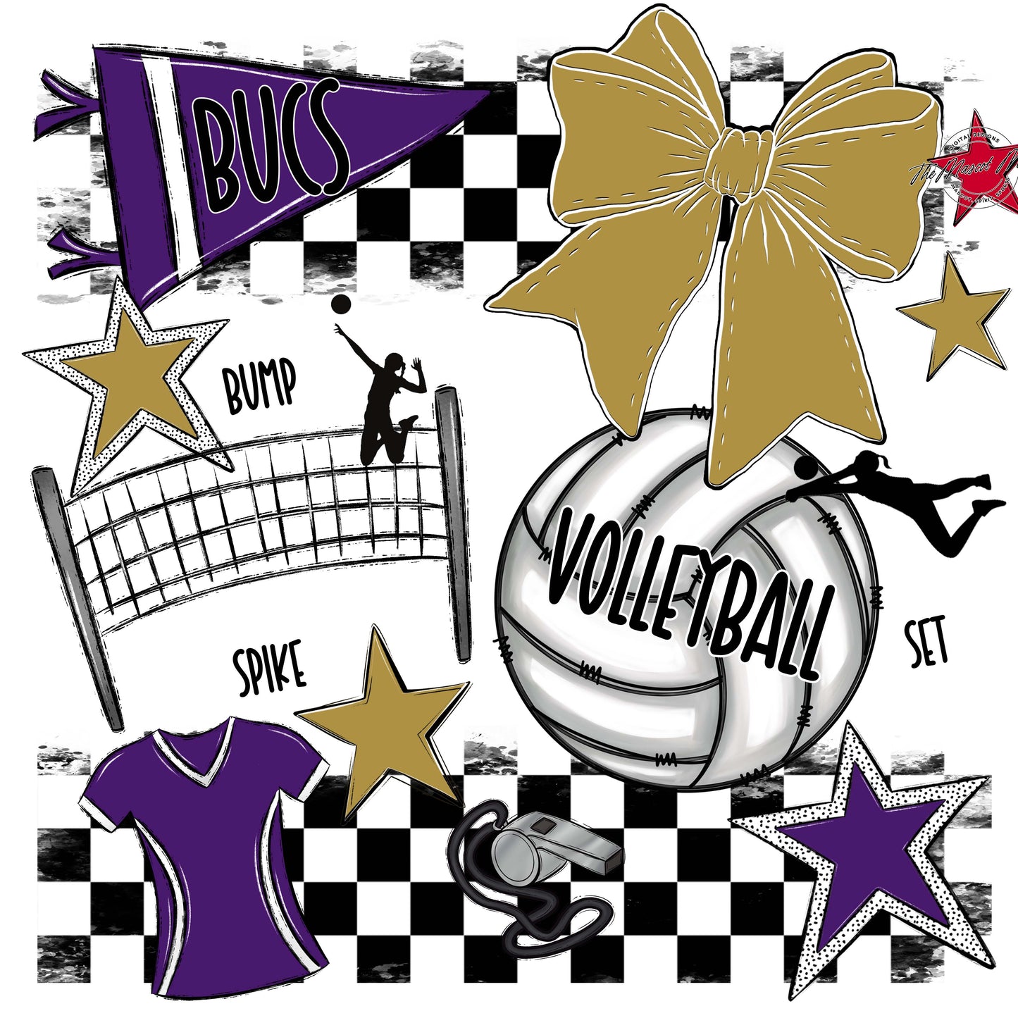 Bucs Volleyball Checkers Design-Purple & Gold