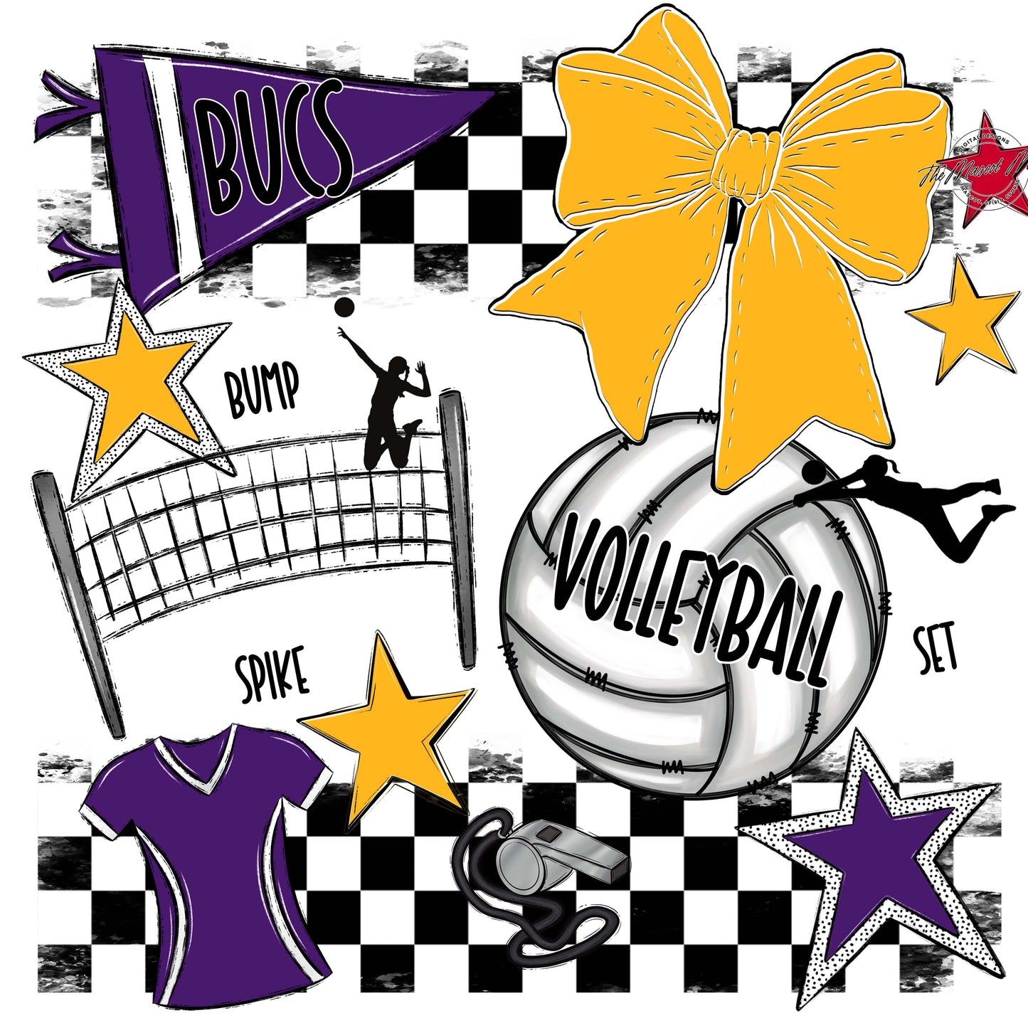 Bucs Volleyball Checkers Design-Purple & Yellow