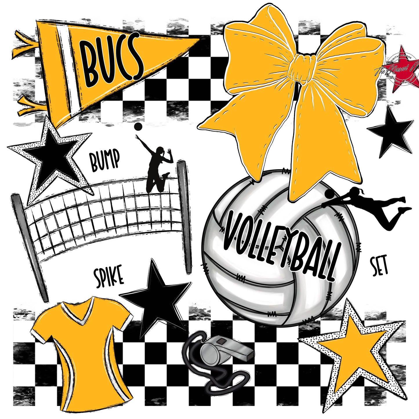 Bucs Volleyball Checkers Design-Yellow