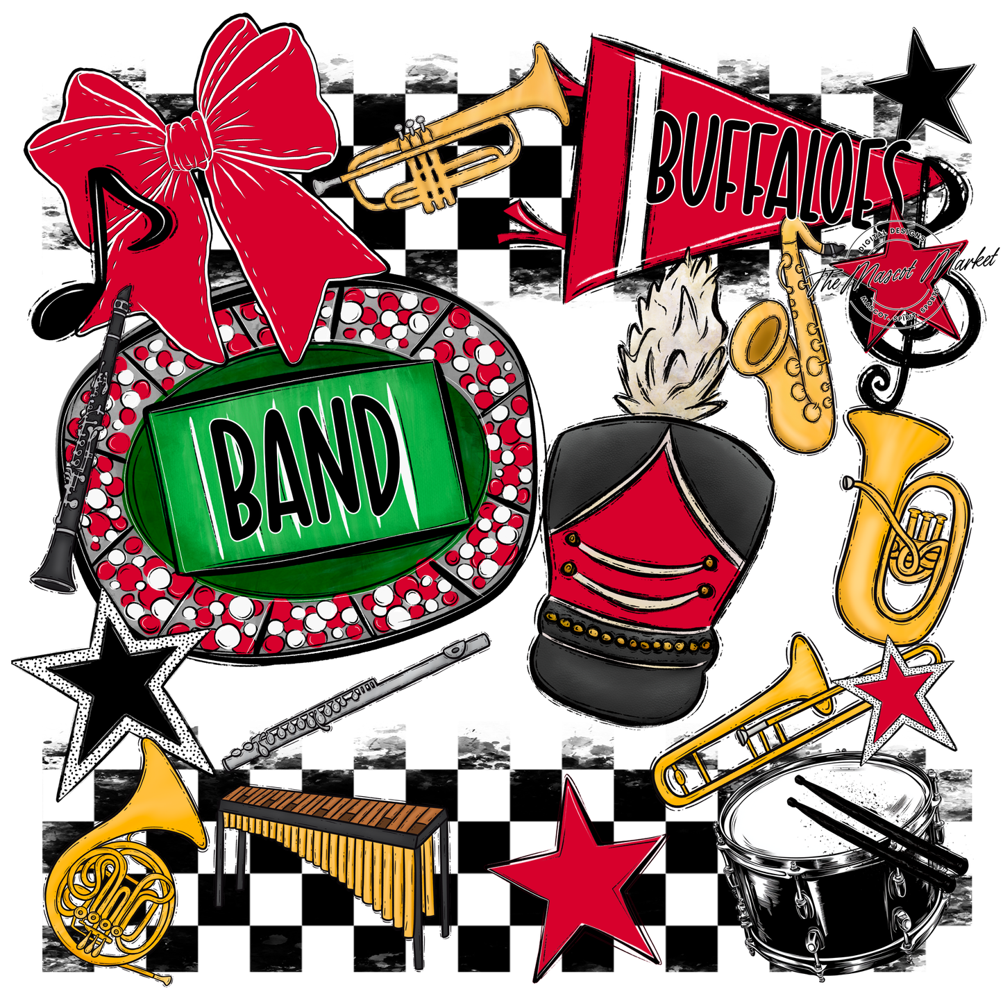 Buffaloes Checkers Band Spirit Design-Red
