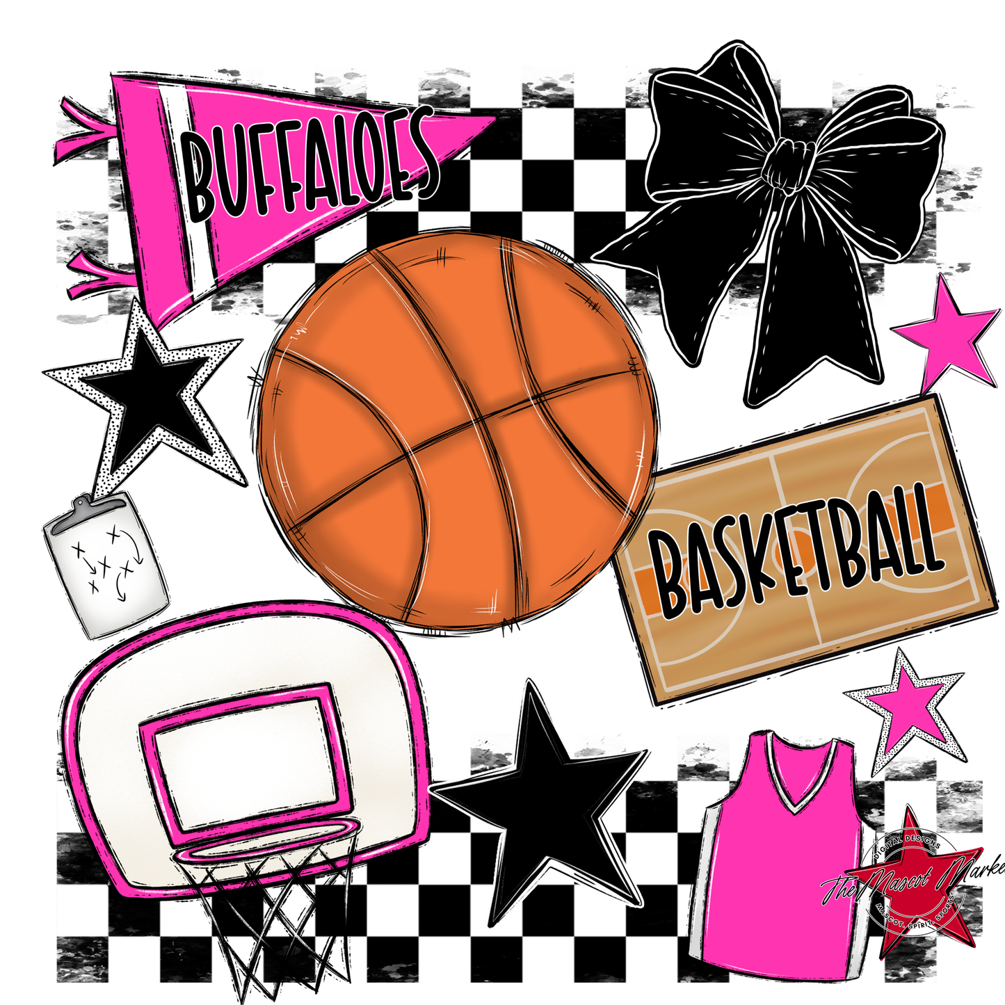 Buffaloes Checkers Basketball Spirit Design-Pink