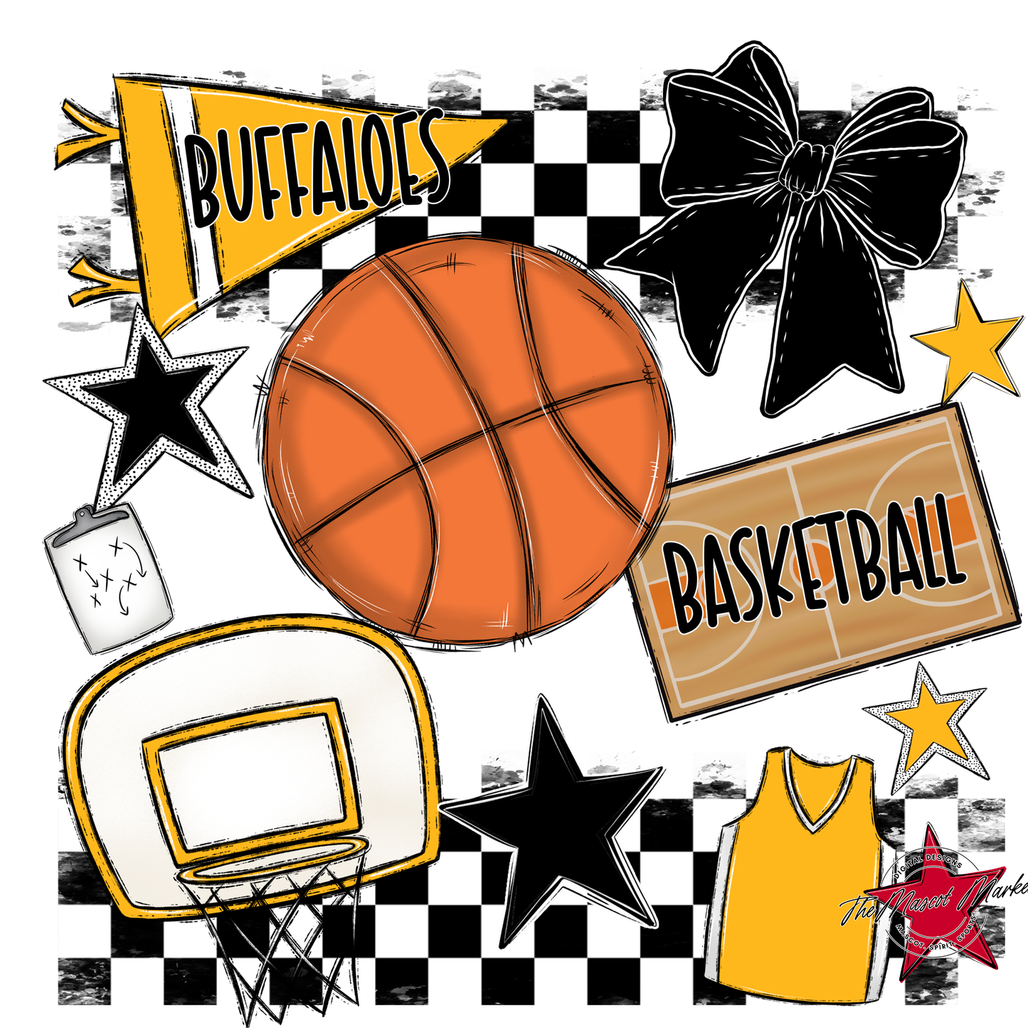Buffaloes Checkers Basketball Spirit Design-Yellow