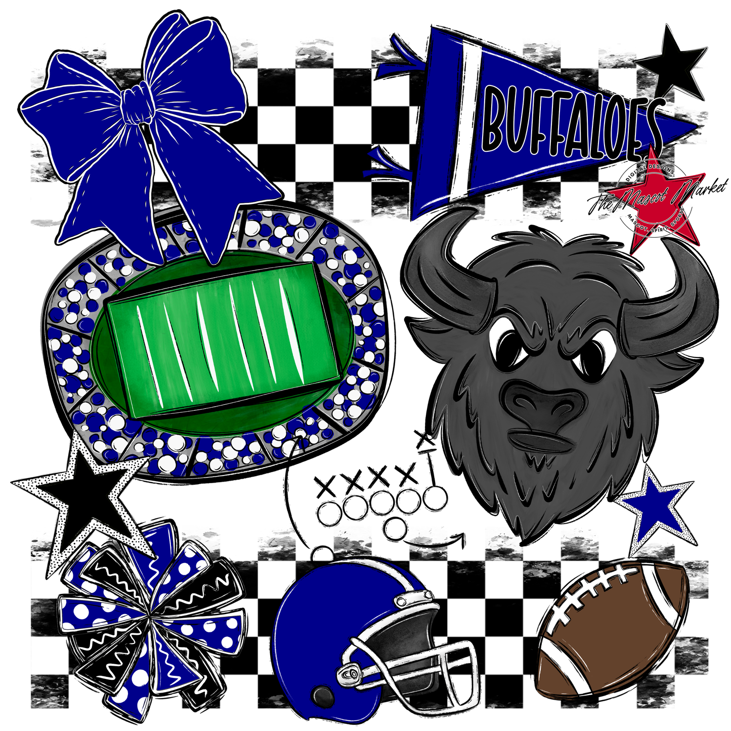 Buffaloes Checkers Mascot Spirit Design-Blue